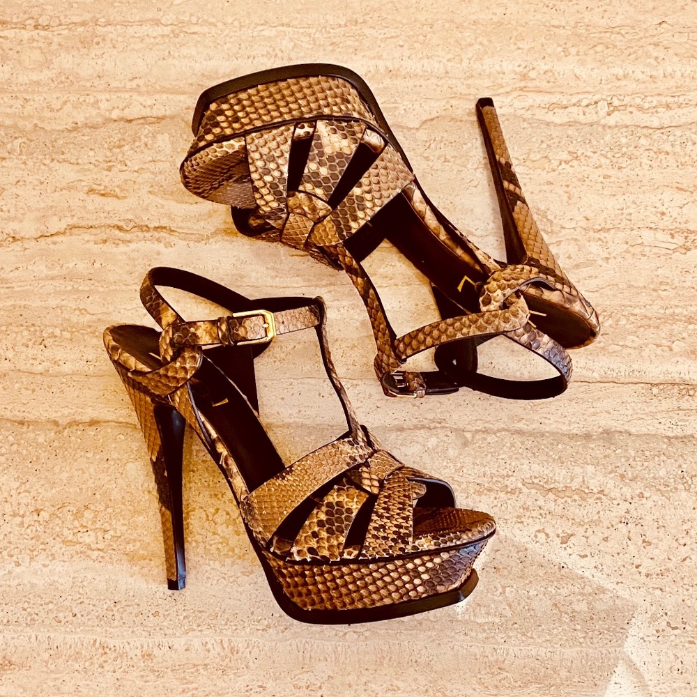 Saint Laurent Tribute Python Platform Sandals